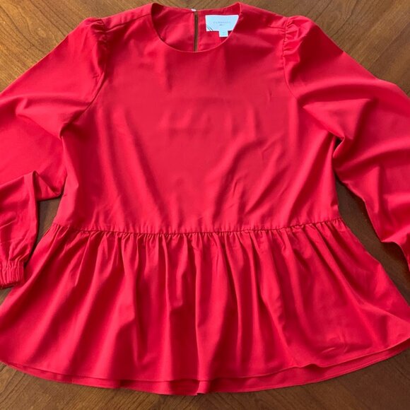 Tuckernuck Pomander Place Red Carlota Peplum Blouse New w/o Tags Size Medium - Picture 2 of 8